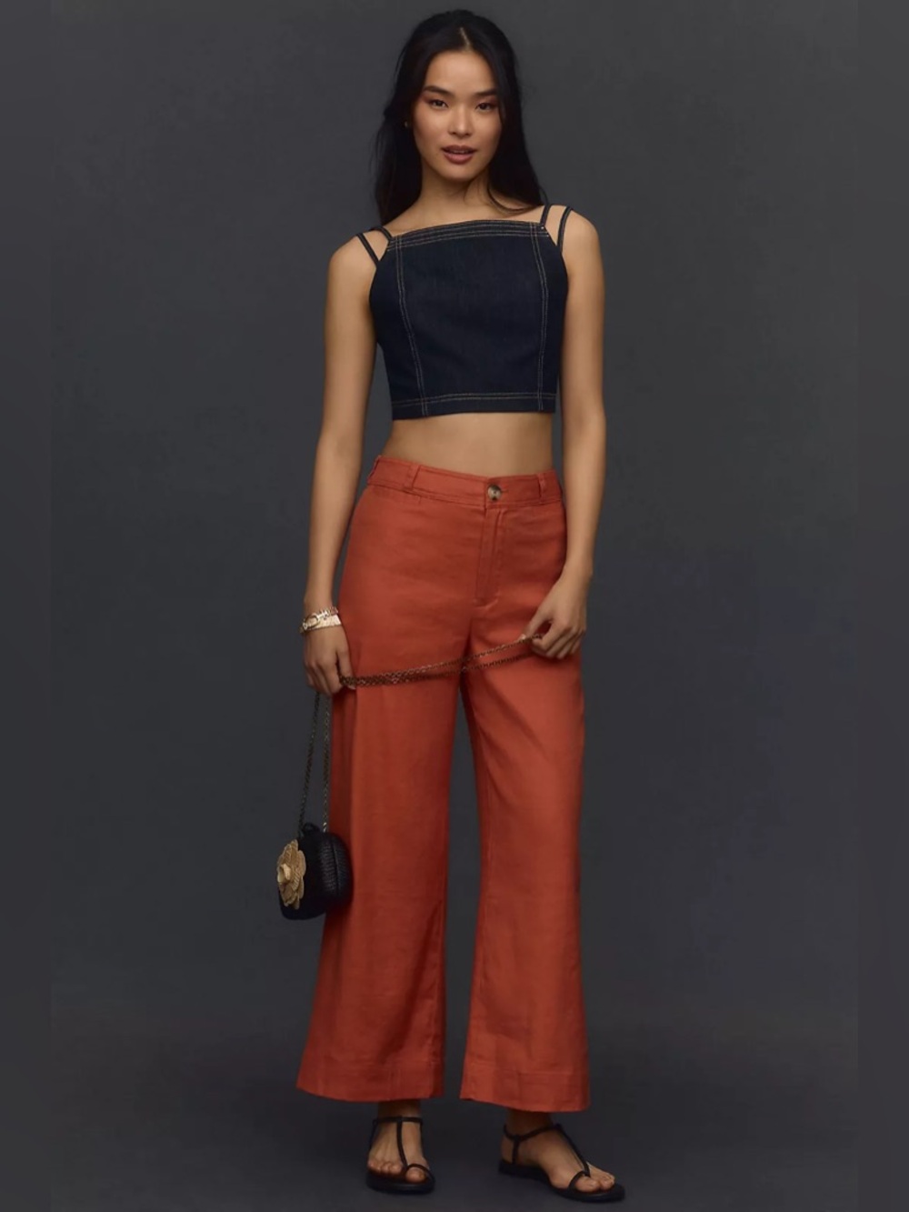 Maeve Anthropologie Wide-Leg Ettie Colette orange/terracotta Pants 28 M 6 8 - Picture 3 of 13